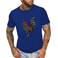 Men Funny T-Shirts Rooster Pattern Short Sleeve Gym Muscle Fitness Tops Designer Casual Workout Tunic Blouse