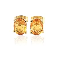 Guntaas Gems Beautiful Charming Tiny Citrine Quartz Brass Gold Plated Oval Shape Stud Drop Earrings Jewllery Gift For Her