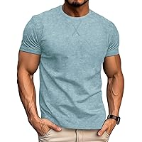 Men's Athletic Washed T-Shirts Basic Crew Neck Tees Causal Distressed Cotton T Shirts for Men
