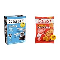 Quest Nutrition Mini Cookies & Cream Protein Bars, High Protein, Low Carb, Keto Friendly, 14 Count & Cheese Crackers, Cheddar Blast, High Protein, Low Carb
