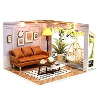 TuKIIE DIY Miniature Dollhouse Kit with Furniture, 1:24 Scale Creative Room Mini Wooden Doll House Accessories Plus Dust Proof for Kids Teens Adults(Warm Moment)