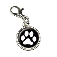 Paw Print - Pet Dog Cat - White on Black Antiqued Bracelet Pendant Zipper Pull Charm with Lobster Clasp