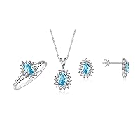 Rylos Women's Sterling Silver Birthstone Set: Ring, Earring & Pendant Necklace. Gemstone & Diamonds, Pear Tear Drop Shape 6X4MM Birthstone. Perfectly Matching Friendship Jewelry. Sizes 5-10.