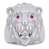 925 Sterling Silver Mens Pink CZ Cubic Zirconia Simulated Diamond Leo/lion Animal Zodiac Sign/wildlife Ring Measures 25.4x4.4mm Wide Jewelry for Men - Ring Size Options: 10 11 8 9