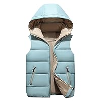 Women's Removable Hood Croped Puffy Vest Winter Full Zip Quilted Sleeveless Down Jacket Fashion Casual Waistcoat