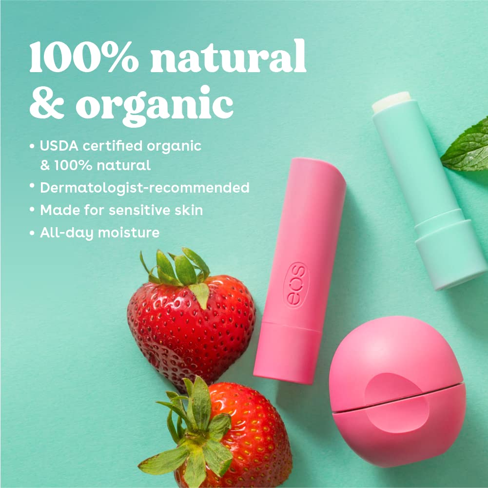 eos 100% Natural & Organic Lip Balm- Strawberry Sorbet, All-Day Moisture, Dermatologist Recommended for Sensitive Skin, Lip Care Products, 0.25 oz (Pack of 2)