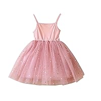 Toddler Girl Star Glitter Tulle Dress Ruffle Sleeveless Vintage Fashion Casual Summer Tutu Dresses