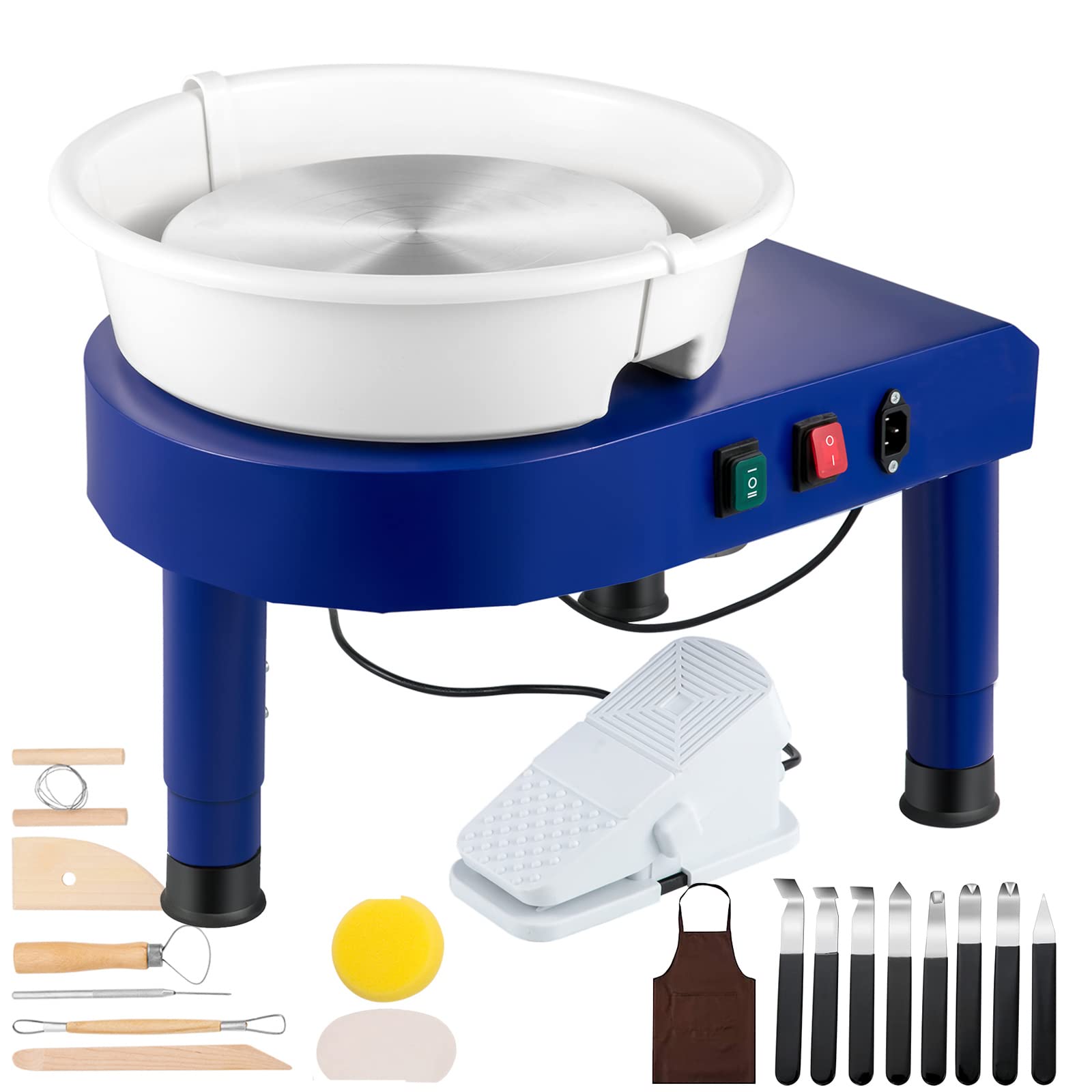 VEVOR 0-7.8in Lift-Table 0-300RPM Electric Clay Machine Pottery Wheel with Foot Pedal Detachable Basin Sculpting Tool Accessory Kit, Blue