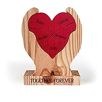 Personalized Together Forever Wooden Heart Puzzle with 2-7 Names, Custom Family Figurines for Mom Dad House Warming, Sculpture Puzzle Decorative Ideas