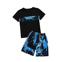 Floerns Toddler Boy's Graphic Short Sleeve Tee Shirts with Track Shorts 2 Piece Sets