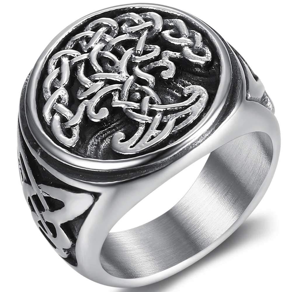 Jude Jewelers Stainless Steel Antique Vintage Celtic Knot Tree of Life Round Signet Biker Cocktail Party Ring