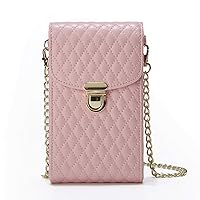 Cell Phone Bag, Women's Crossbody Small Shoulder Handbags, Luxury Quilted Wallet Purse Soft Vegan PU Leather Case Ladies Dating Bag with Gold Chain Strap (Pink)