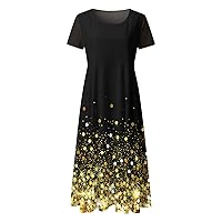 XJYIOEWT Plus Size Summer Dresses Maxi,Women Boho Square Neck Casual Flowers Printing A Line Midi Sundress Short Sleeve
