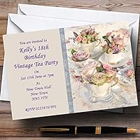Floral Teacups Pretty Vintage Tea Personalized Party Invitations