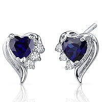 Peora Created Blue Sapphire Angel Wing Earrings 925 Sterling Silver, 1.50 Carats Total, Heart Shape, 5mm, Friction Backs