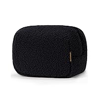 BAGSMART Travel Makeup Bag, Winter Sherpa Warm Soft Puffy Cosmetic Pouch, Cute Gifts for Girlfriend, Compact Make Up Bag, Travel Toiletry Bag Organizer Makeup Brushes Storage Bag for Women, Black