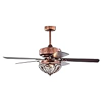 Warehouse of Tiffany Jacira 52 Inch Antique Copper Crystal Ceiling Fan with Remote, Large (AW01W01AC), Metallic