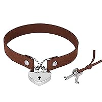 Dainty Punk Velvet Leather Choker with Silver Heart Lock Key Charms Choker Necklace Gothic Rock Adjustable Collar Simulated Leather PU Choker for Women Girl Cosplay Jewelry