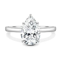 Kiara Gems 2 Carat Pear Diamond Moissanite Engagement Ring, Wedding Ring, Eternity Band Vintage Solitaire Halo Hidden Prong Setting Silver Jewelry Anniversary Ring Gift