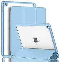 iPad 9th Generation Case 2021/iPad 8th Generation Case 2020 10.2 Inch with Pencil Holder, iPad 7th Gen 2019 Case with Clear Transparent Back, Auto Wake/Sleep Cover (Azure Blue)