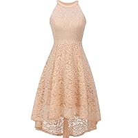 FAIRY COUPLE Women's Halter Hi-Lo Floral Lace Cocktail Party Dress Bridesmaid Dress