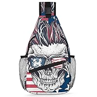 Skull American Flag Sling Bag Crossbody Bag for Women and Men Shoulder Bag Travel Hiking Backpack Casual Daypack Cross Body Chest Bag