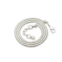 RUBYCA Silver Color Snake Chain Necklace fit European Charm Beads Lobster Clasp