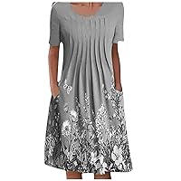 Sexy Dresses for Women with Sleeves, Women's Summer Casual Fashion V-Neck Mid-Sleeve Print Button Loose Dress