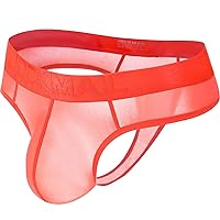 UOFOCO Sexy Men's Thong Underwear G String Athletic Supporters Mesh Breathable Active Thongs Jockstrap for Men Orange XX-Large