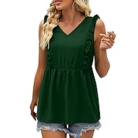 Workout Tops for Women Yoga Tank Tops Women Casual Spring And Summer V Neck Solid Color Ruffle Trim Sleeveless