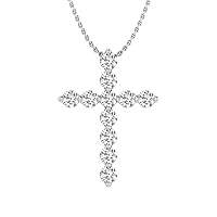FINEROCK Diamond Cross Pendant Necklace in 10K Gold (0.17 cttw) (Silver Chain Included)