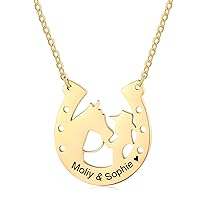 LONAGO Personalized Girl And Horse Necklace Customize Any Name Initial Word Horseshoe Pendant Necklace for Women Girls