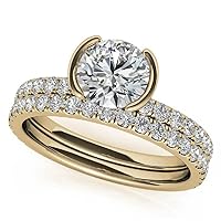 10K/14K/18K Solid Yellow Gold Handmade Engagement Ring 3.0 CT Round Cut Moissanite Diamond Solitaire Wedding/Bridal Ring Set for Women/Her Proposes Rings