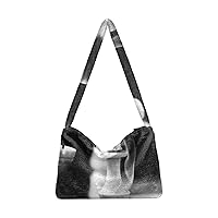 Ladies Soft Plush Underarm Bag Vintage-black-white-chess-king Fluffy Shoulder Bag Women Furry Purse Handbag