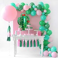 Hawaiian Luau Balloon Garland Arch Kit Giant Cactus Balloon 80pcs Pink Green Balloon Latex Balloons with Paper Tassels for Summer Birthday Party Baby Shower Decoration