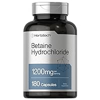 Betaine HCl 1200mg | 180 Capsules | Betaine Hydrochloride Supplement | Non-GMO, Gluten Free