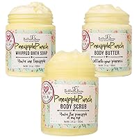 Bella & Bear Mini Travel Size Pineapple Bundle, Body Scrub, Whipped Bath Soap & Body Butter