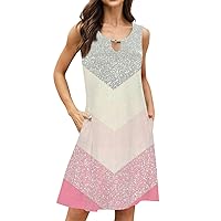 My Orders Placed Summer Dresses for Women 2024 Marble Print Fashion Trendy Slim Fit with Sleeveless Halter Keyhole Neck Dress Light Pink Medium