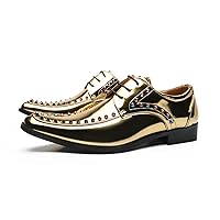 Men's Gold Patent Leather Oxfords Metallic Spikes Studded Dress Shoes for Wedding
