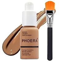 Phoera Foundation Set with Makeup Brush - Matte Cream Foundation Kit with 107 (Honey) Shade & Applicator - Full Coverage Concealer - 24hr Oil Control - 30ml