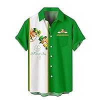St Patricks Day Shirts for Men Short Sleeve Button Down Shirts Green Shamrock Clover Irish Hawaiian Beach Shirts