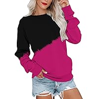 Womens Sweatshirts Crewneck Loose Fitting Tops Long Sleeve Color Block Casual Lightweight Shirts Pullover Blouses