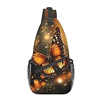 Sling Backpack Bag Orange Butterfly Print Crossbody Chest Bag Adjustable Shoulder Bag Travel Hiking Daypack Unisex