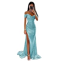 Sparkly Sequin Prom Dresses Long with Slit Spaghetti Strap Mermaid Formal Evening Gowns 2024