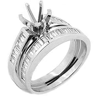 14k White Gold Baguette Diamond Engagement Ring Semi Mount Bridal Set 1 Carat