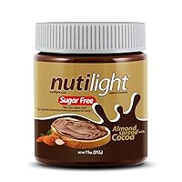 Nutilight, Sugar Free/No sugar Added/Protein+, Hazelnut/Almond Spread, Keto and Diabetic Friendly, Low Net Carb, Non-GMO, Gluten Free, Naturally Sweetened with Stevia. (Almond Spread with Cocoa)
