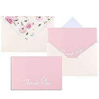 Heavy Duty Pink Thank You Cards with Envelopes - 36 PK - Floral Thank You Notes 4x6 Inches Baby Shower Thank You Cards Girl Wedding Thank You Cards Bridal Shower Blank Note Cards Business Funeral