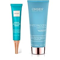 Onsen Secret Cuticle Conditioner Cream 30ml & Japanese Anti-Aging Firming Hand Lotion 135ml Bundle. Cuticle Oil Nail Care Serum Sooth, Repair & Strengthen Cuticles & Nails + Anti Aging Hand Cream