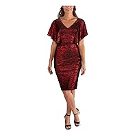 kensie Womens Red Floral V Neck Above The Knee Evening Sheath Dress 0