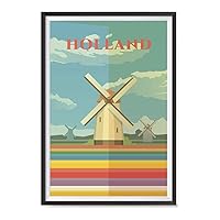 EzPosterPrints - Retro World Famous City Posters - Decorative, Vintage, Retro, Grunge Travel Poster Printing - Wall Art Print For Home Office - Holland, Holland - 12X18 Inches